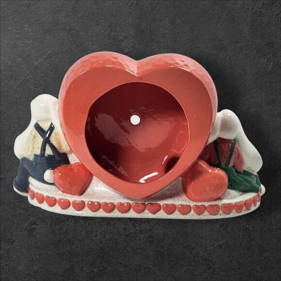 Vintage Bunny Clock Shell Heart Ceramic Cottagecore Farmhouse Decor Signed Anna - Picture 4 of 10